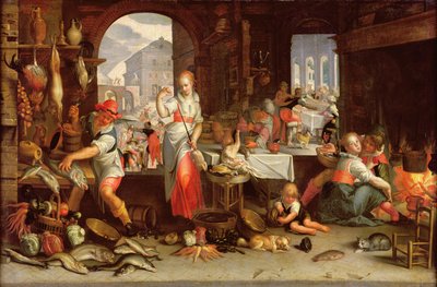 Küchenszene mit dem Gleichnis vom Festmahl von Joachim Wtewael or Utewael